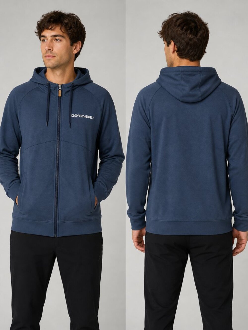 NEW Louis Garneau Men's Medium Happytime Hoodie Sweatshirt  Jacket Full Zip Blue
